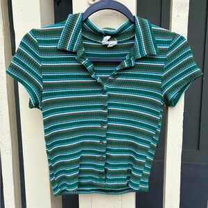 Striped Green Button-Up Polo